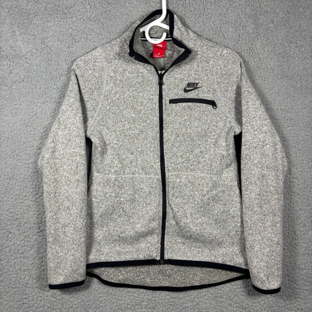 Nike Jacket Womens Small Grey Full Zip Sweater Knit Tech Fleece Sporty Pocket